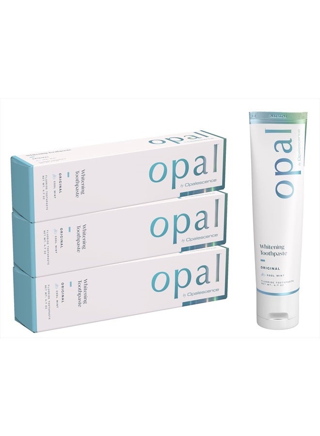 Opal by Opalescence Teeth Whitening Toothpaste (Pack of 3) - Cool Mint Original Formula - Oral Care, Gluten-Free - 4.7 Ounce Made by Ultradent.- OPAL-TP-5760-3