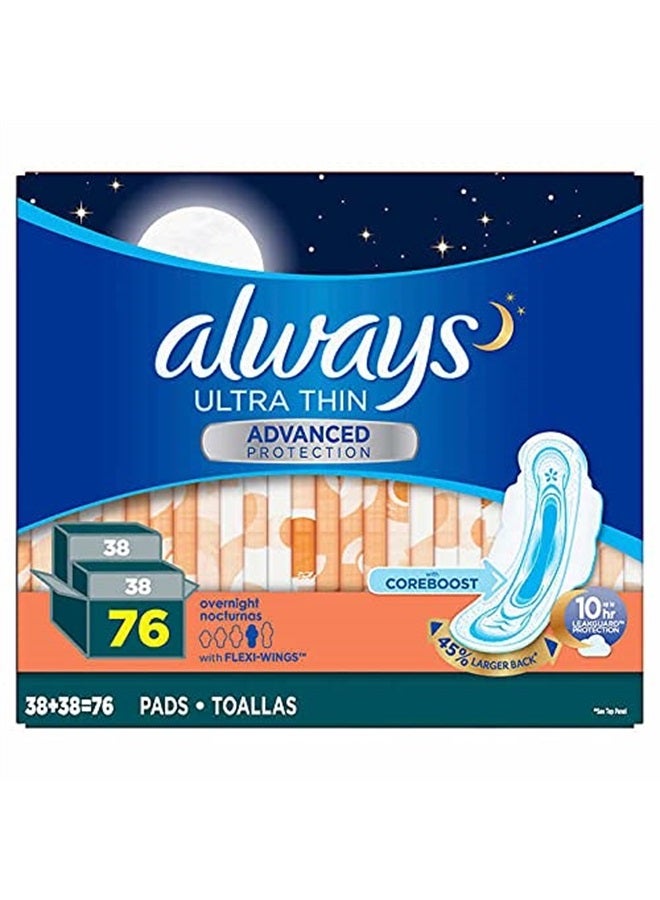 Ultra Panty Liners Thin Advanced with Flexi Wings with Coreboost 10 Hours Leak Protection Larger Back 76 Count