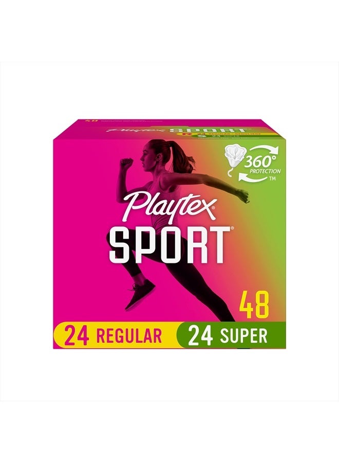 Playtex Sport Tampons, Multipack (24ct Regular/24ct Super Absorbency), Fragrance-Free - 48ct