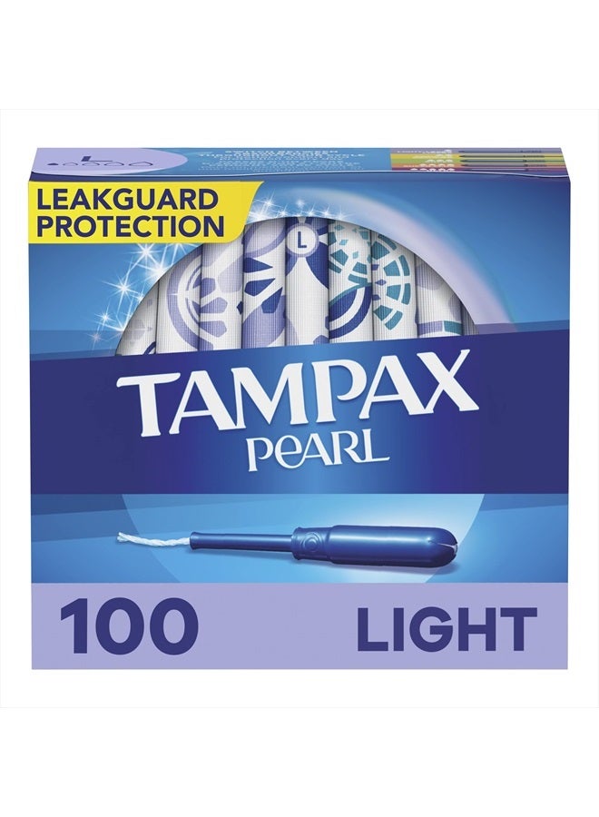 Pearl Tampons Light Absorbency, With Leakguard Braid, Unscented, 50 Count x 2 Packs (100 Count total)