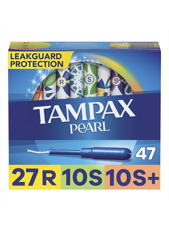 Pearl Tampons Multi Pack, with LeakGuard Braid, Regular/Super/Super Plus Absorbency, Unscented, 47 Count