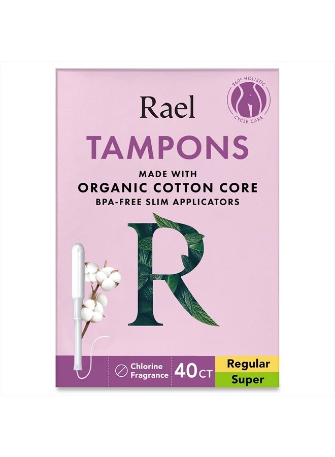 Tampons, Slim Applicator Made with Organic Cotton Core - Tampons Multipack, Regular and Super Absorbency, BPA-Free, Leak Locker Technology, Unscented, Chlorine Free (40 Count, Bundle)