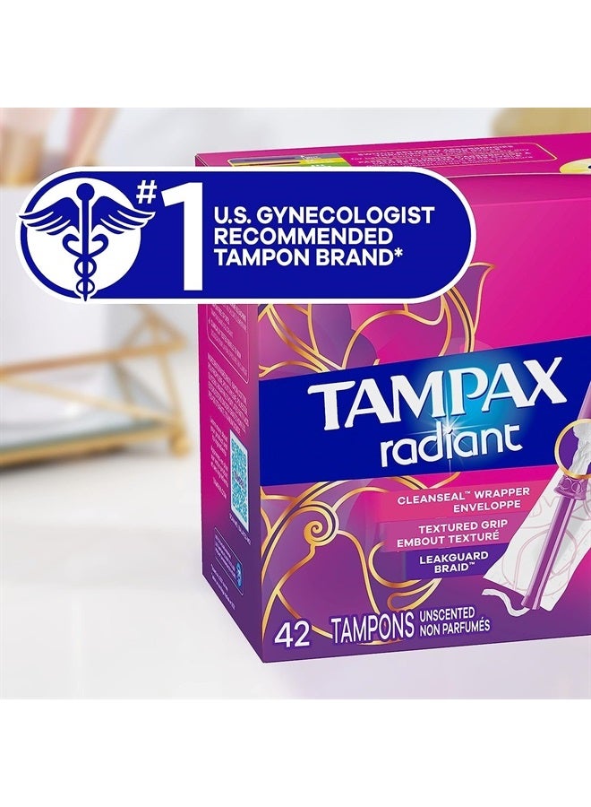 Radiant Tampons Multipack, Regular/Super Absorbency, with Leakguard Braid, Unscented, 28 Count (Pack of 3)