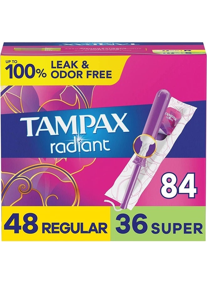 Radiant Tampons Multipack, Regular/Super Absorbency, with Leakguard Braid, Unscented, 28 Count (Pack of 3)