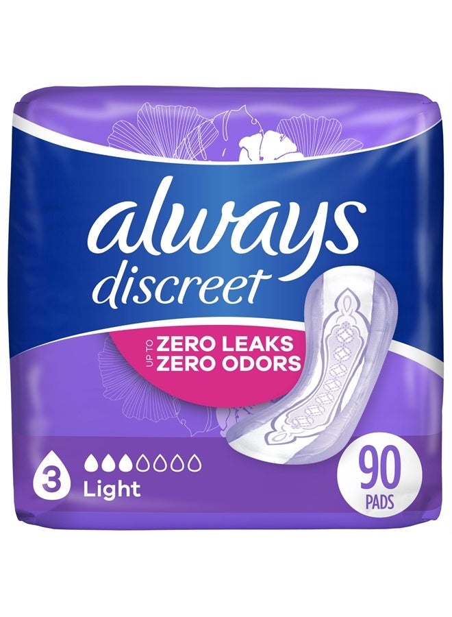 Adult Incontinence & Postpartum Pads for Women, Size 3, Light Absorbency, Regular Length, 30 Count x 3 Packs (90 Count total) (Packaging May Vary)