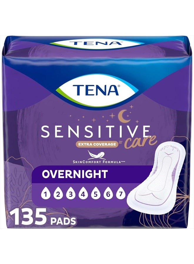 Incontinence Pads, Bladder Control & Postpartum for Women, Overnight Absorbency, Extra Coverage, Sensitive Care - 135 Count