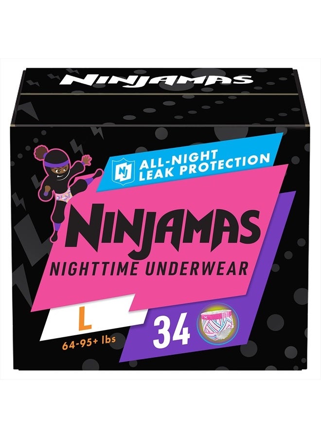 Ninjamas Nighttime Bedwetting Underwear Girls Size L (64-125 lbs) 34 Count (Packaging & Prints May Vary)