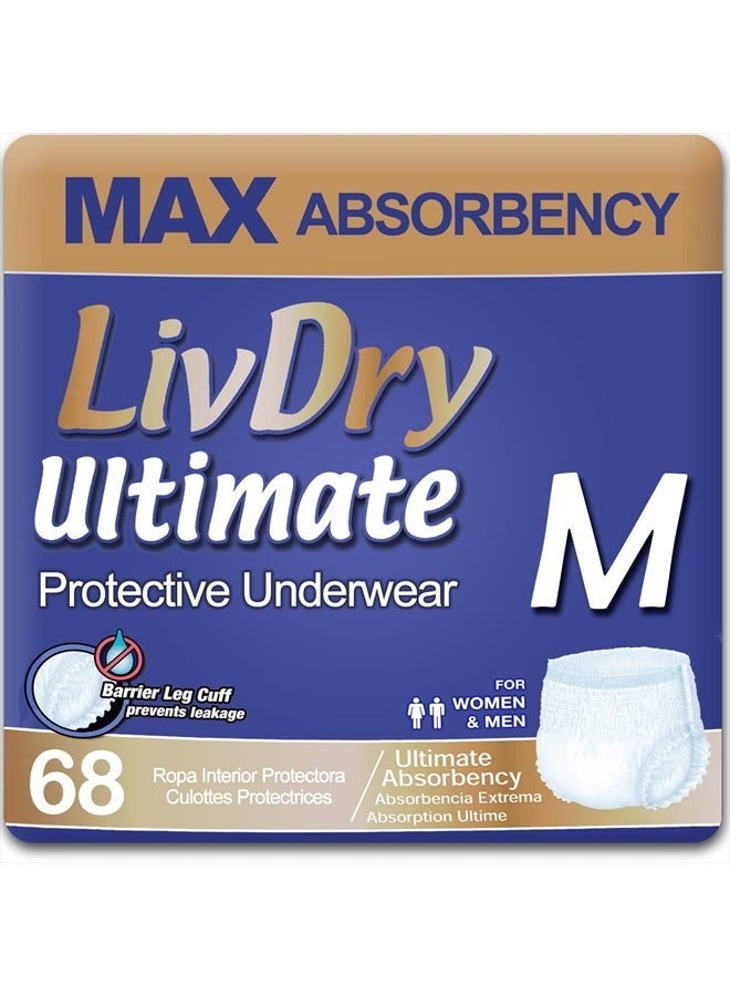 Ultimate Adult Incontinence Underwear, High Absorbency, Leak Cuff Protection, Medium, 68-Pack