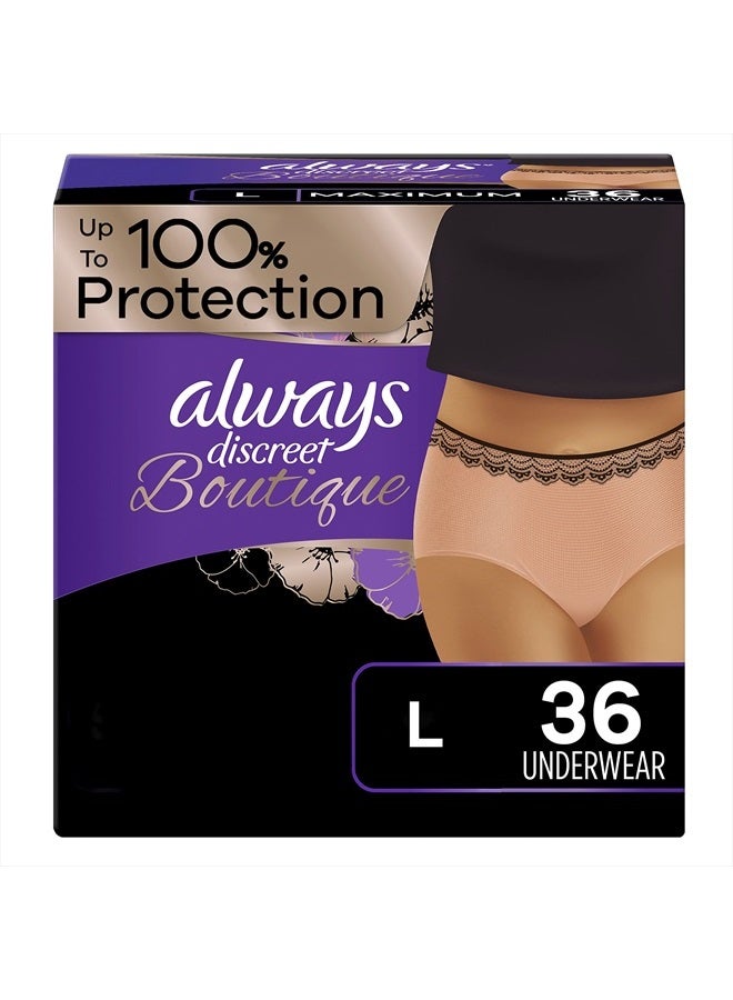 Boutique Incontinence Underwear for Women, Large, 18 x 2 Packs (36 Count total) (Packaging May Vary)