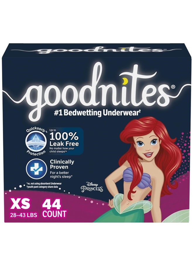 Goodnites Girls' Nighttime Bedwetting Underwear, Size Extra Small (28-43 lbs), 44 Ct (2 Packs of 22), Packaging May Vary