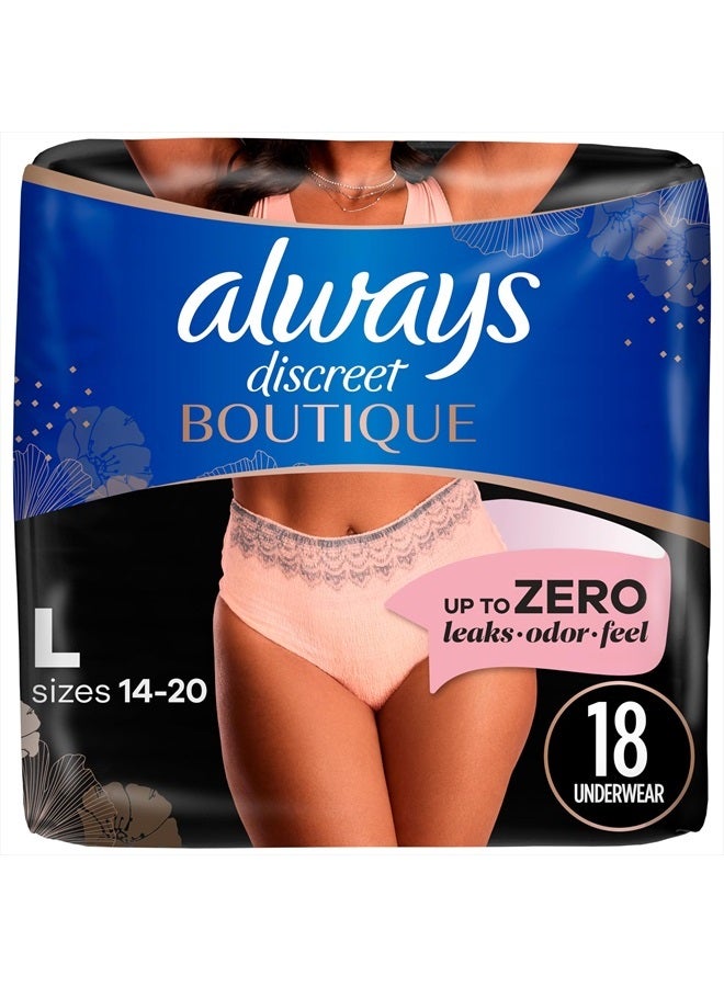 Boutique Adult Incontinence & Postpartum Underwear for Women, Maximum Protection, Peach, Large, 18 Count (Packaging May Vary)