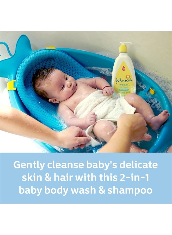 Head-To-Toe Gentle Baby Body Wash & Shampoo, Tear-Free, Sulfate-Free & Hypoallergenic Bath Wash & Shampoo for Baby's Sensitive Skin & Hair, Washes Away 99.9% Of Germs, 18 Fl. Oz