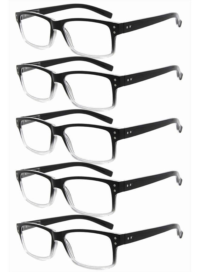 5 Pack Reading Glasses for Men Spring Hinges Classic Readers Black-Clear Frame +1.50