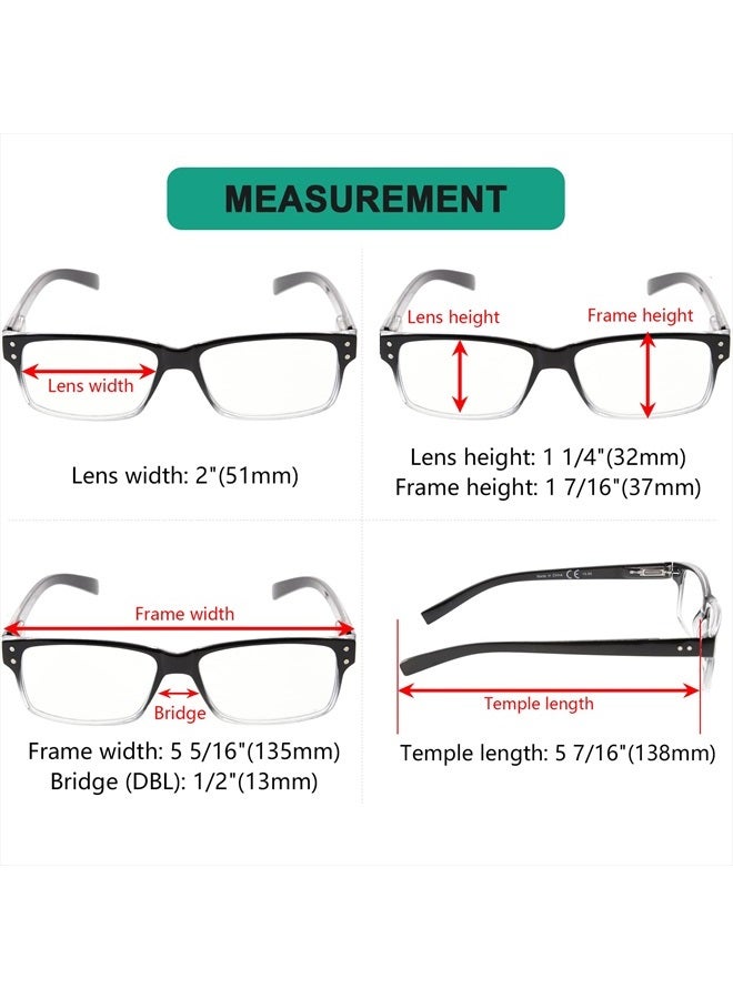 5 Pack Reading Glasses for Men Spring Hinges Classic Readers Black-Clear Frame +1.50