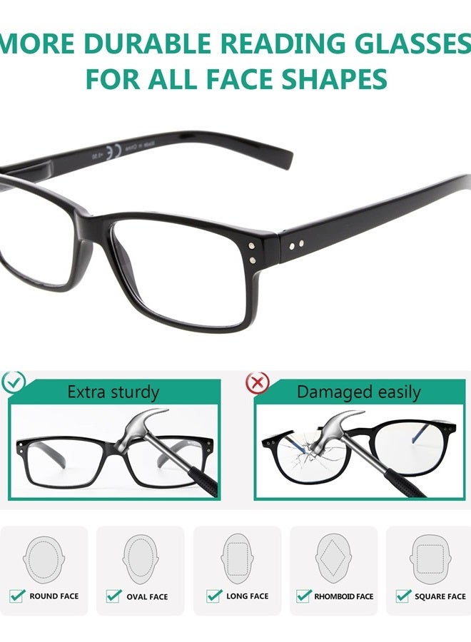 5 Pack Reading Glasses for Men Spring Hinges Classic Readers Black Frame +2.00