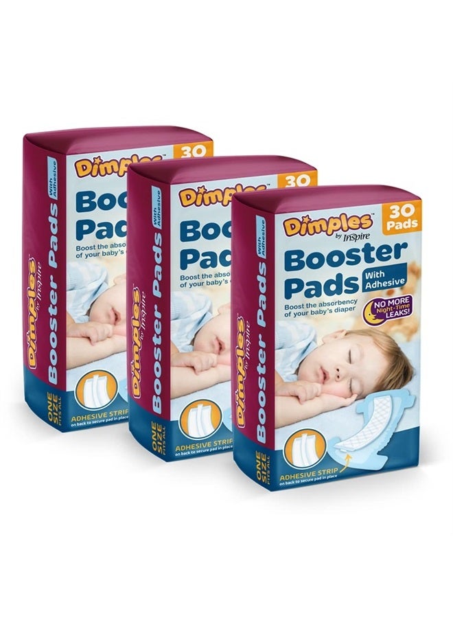 Dimples Booster Pads, Baby Diaper Doubler with Adhesive - 1 Size Fits All Diapers - Boosts Diaper Absorbency - No More leaks 90 Count (with Adhesive for Secure Fit)