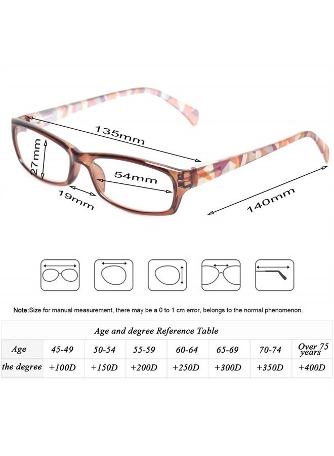 Reading Glasses 5 Pairs Fashion Ladies Readers Spring Hinge with Pattern Print Eyeglasses for Women (5 Pack Brown, 1.5)