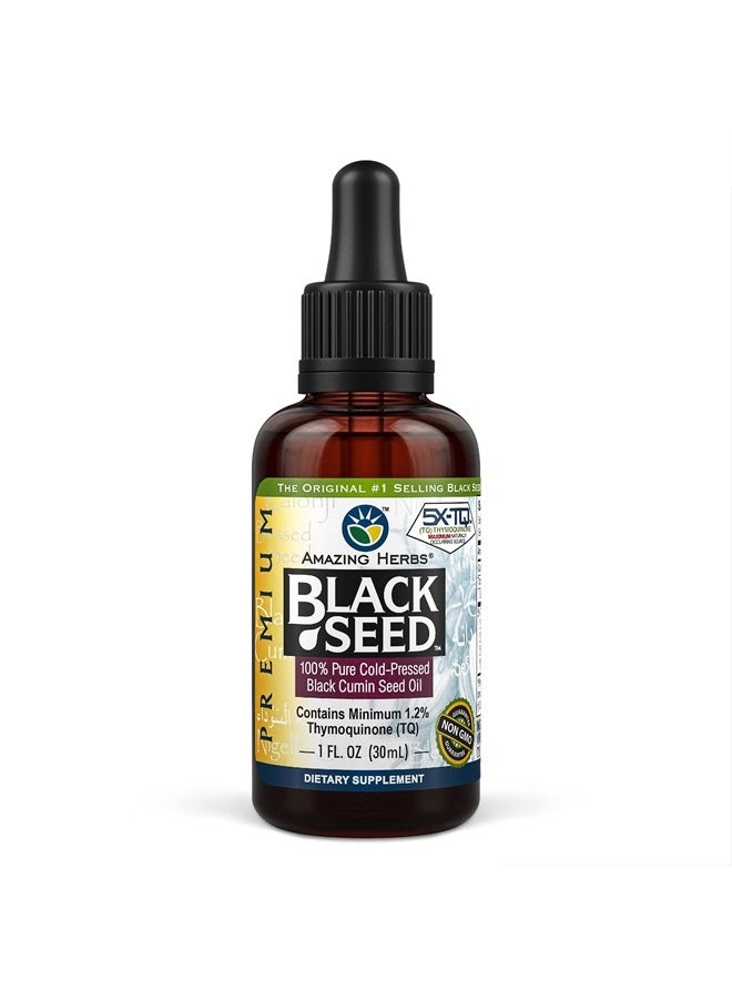 Premium Black Seed Oil - Cold Pressed Nigella Sativa Aids in Digestive Health, Immune Support, Brain Function, Joint Mobility, Gluten Free, Non GMO - 1 Fl Oz