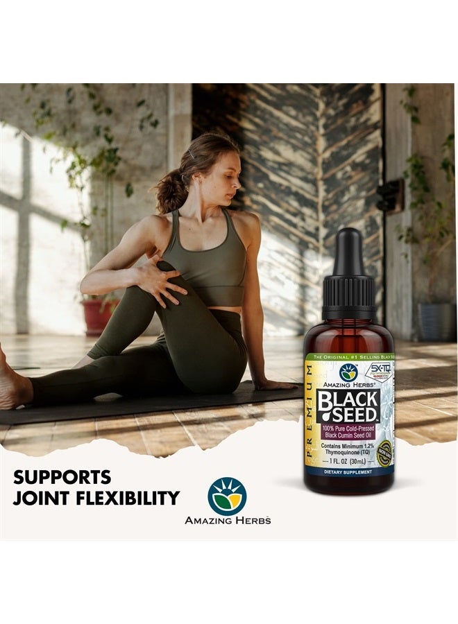 Premium Black Seed Oil - Cold Pressed Nigella Sativa Aids in Digestive Health, Immune Support, Brain Function, Joint Mobility, Gluten Free, Non GMO - 1 Fl Oz