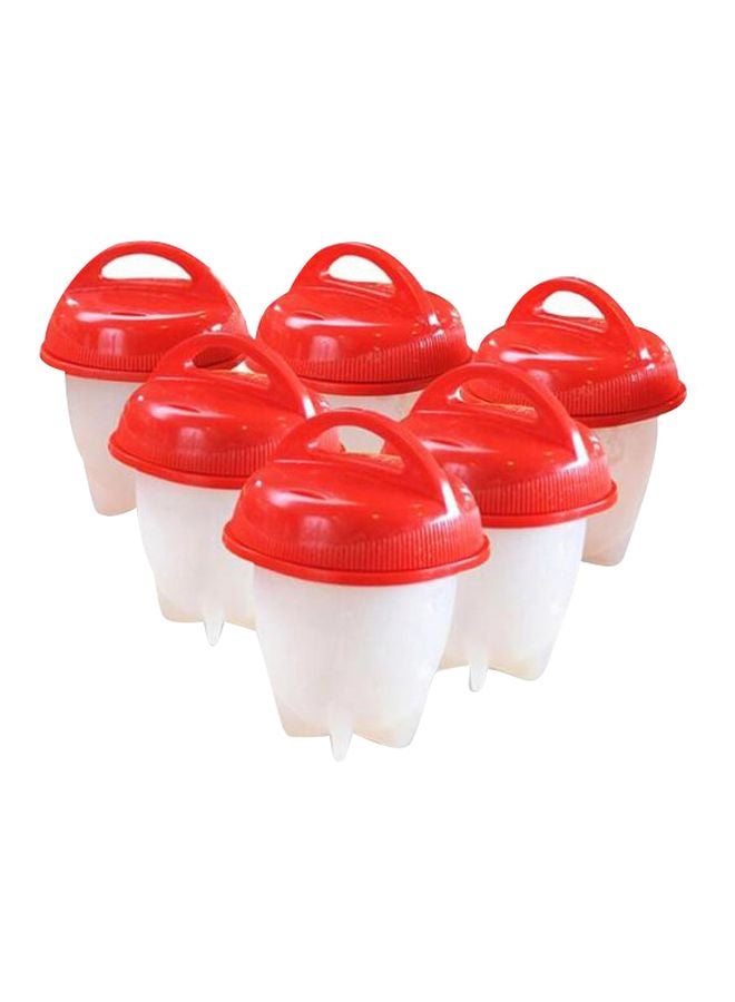 6-Piece Silicone Egg Boiler Mould Set White/Red