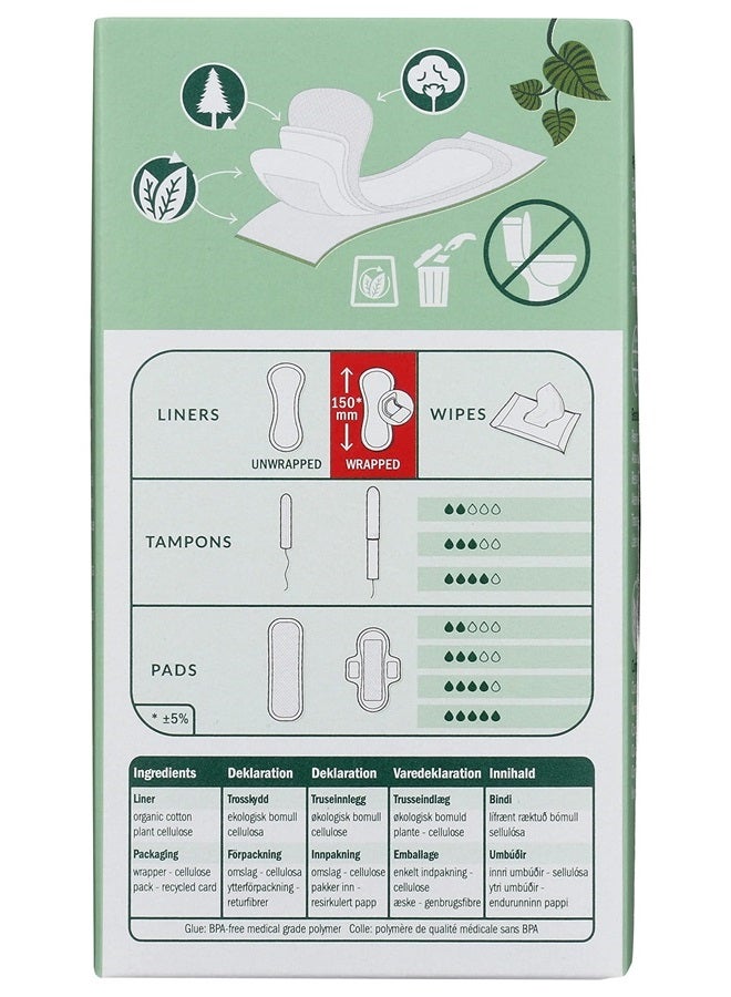 Natracare Natural Organic Normal Panty Liners, Made with Certified Organic Cotton, Ecologically Certified Cellulose Pulp and Plant Starch (1 Pack, 18 Liners Total)