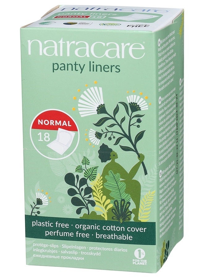 Natracare Natural Organic Normal Panty Liners, Made with Certified Organic Cotton, Ecologically Certified Cellulose Pulp and Plant Starch (1 Pack, 18 Liners Total)