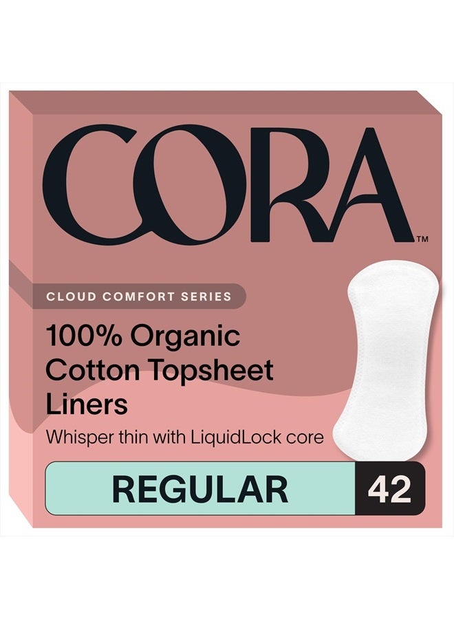 Period Regular Liners | 100% Organic Cotton Topsheet | Ultra Thin, Quick Absorbency | Hypoallergenic | Dermatologically Tested | Unscented, No Wings (42 Liners)