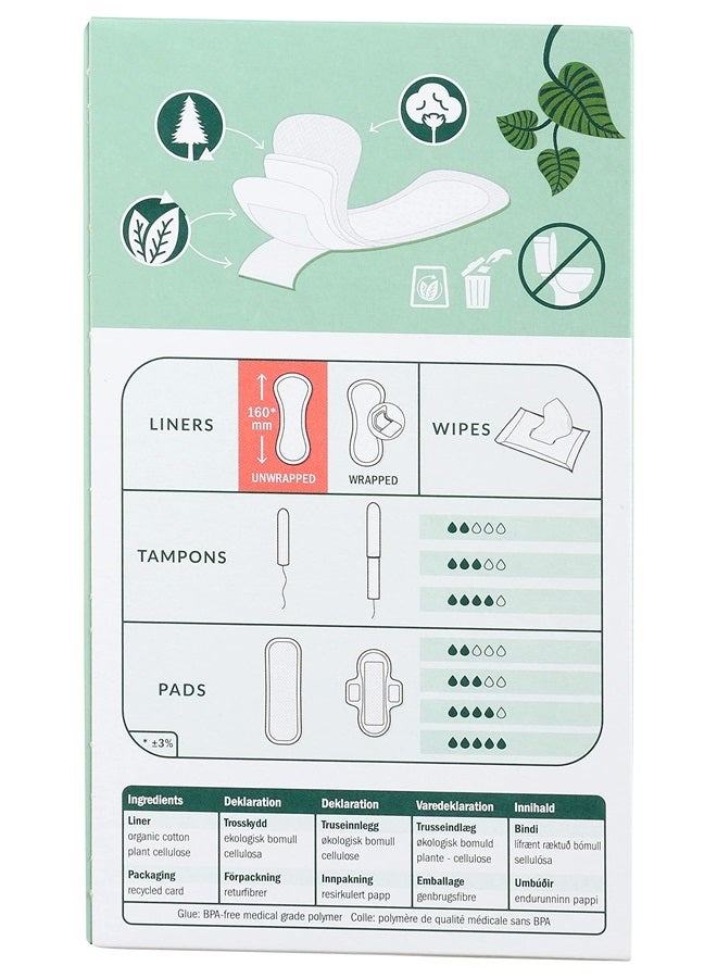 Natracare Natural Organic Curved Panty Liners, with Certified Organic Cotton, Ecologically Certified Cellulose Pulp and Plant Starch (1 Pack, 30 Liners Total)