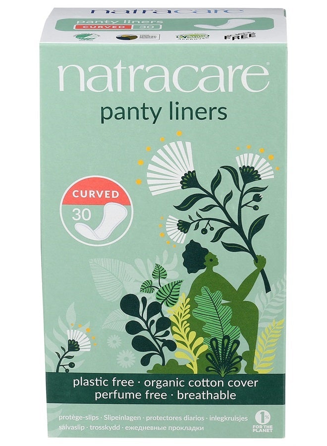 Natracare Natural Organic Curved Panty Liners, with Certified Organic Cotton, Ecologically Certified Cellulose Pulp and Plant Starch (1 Pack, 30 Liners Total)