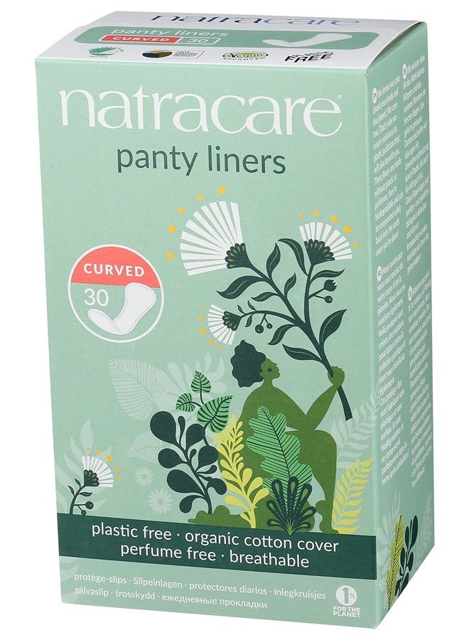 Natracare Natural Organic Curved Panty Liners, with Certified Organic Cotton, Ecologically Certified Cellulose Pulp and Plant Starch (1 Pack, 30 Liners Total)