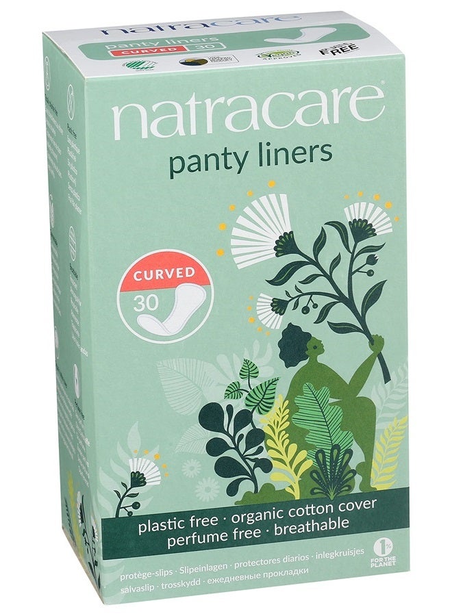 Natracare Natural Organic Curved Panty Liners, with Certified Organic Cotton, Ecologically Certified Cellulose Pulp and Plant Starch (1 Pack, 30 Liners Total)