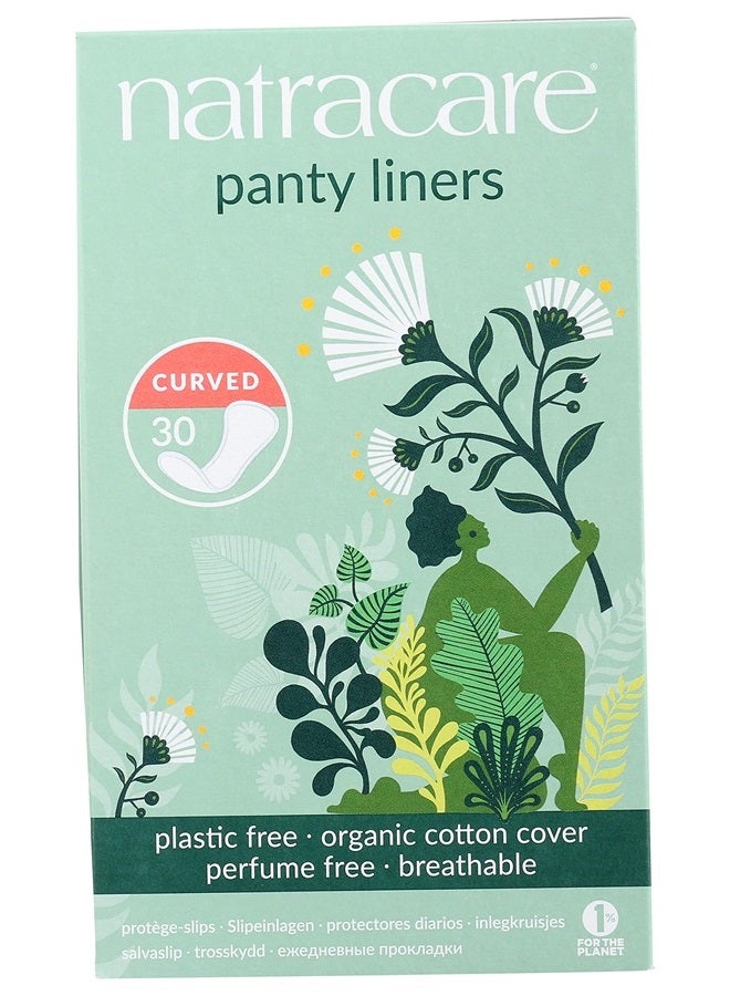 Natracare Natural Organic Curved Panty Liners, with Certified Organic Cotton, Ecologically Certified Cellulose Pulp and Plant Starch (1 Pack, 30 Liners Total)