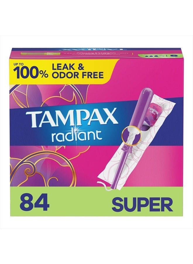 Radiant Tampons with Leakguard Braid, Super Absorbency, Unscented, 84 Count