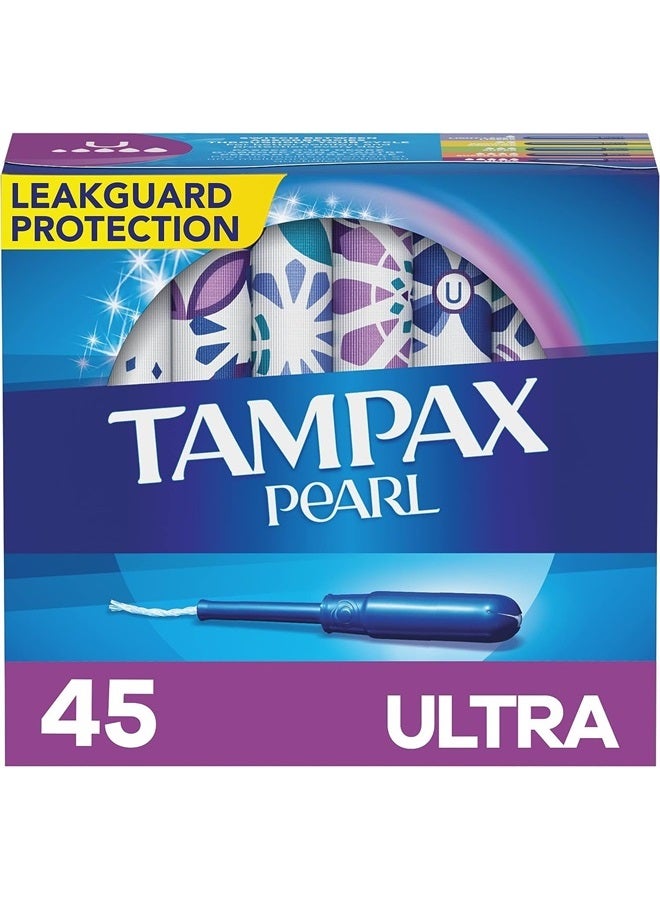 Pearl Tampons, with LeakGuard Braid, Ultra Absorbency, Unscented, 45 Count (Pack of 1) - Packaging May Vary