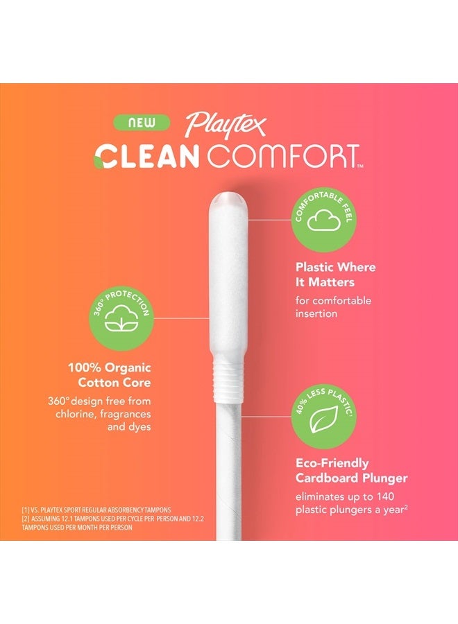 Playtex Clean Comfort Organic Cotton Tampons, Regular Absorbency, Fragrance-Free, Organic Cotton - 30ct