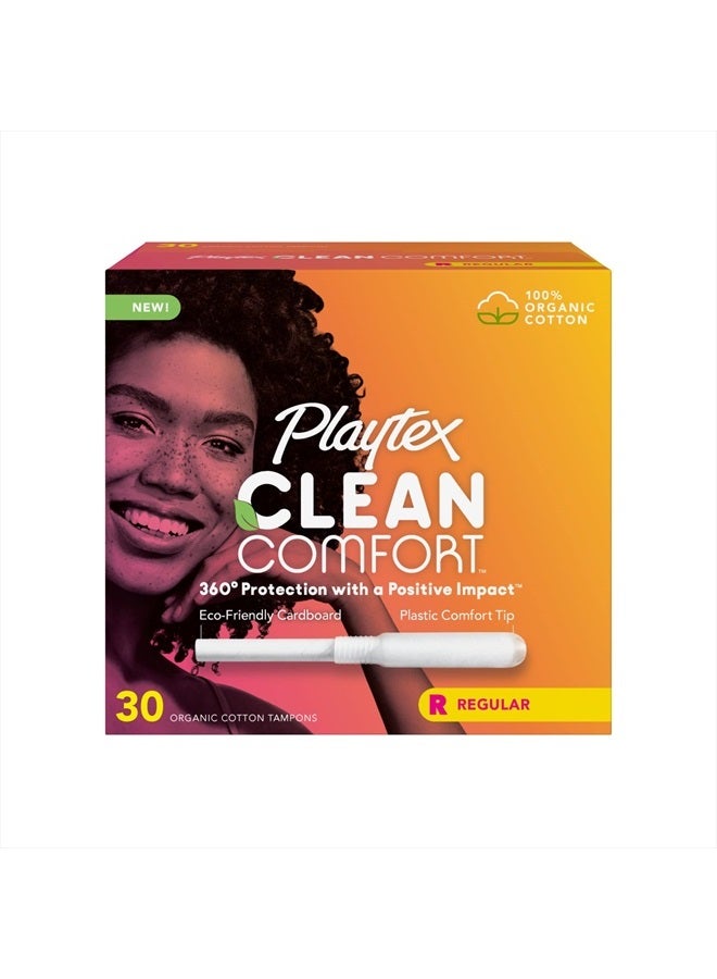 Playtex Clean Comfort Organic Cotton Tampons, Regular Absorbency, Fragrance-Free, Organic Cotton - 30ct