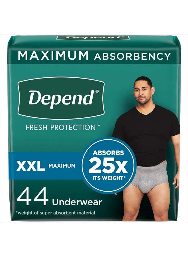 Fresh Protection Adult Incontinence Underwear for Men (Formerly Depend Fit-Flex), Disposable, Maximum, Extra-Extra-Large, Grey, 44 Count (2 Packs of 22), Packaging May Vary