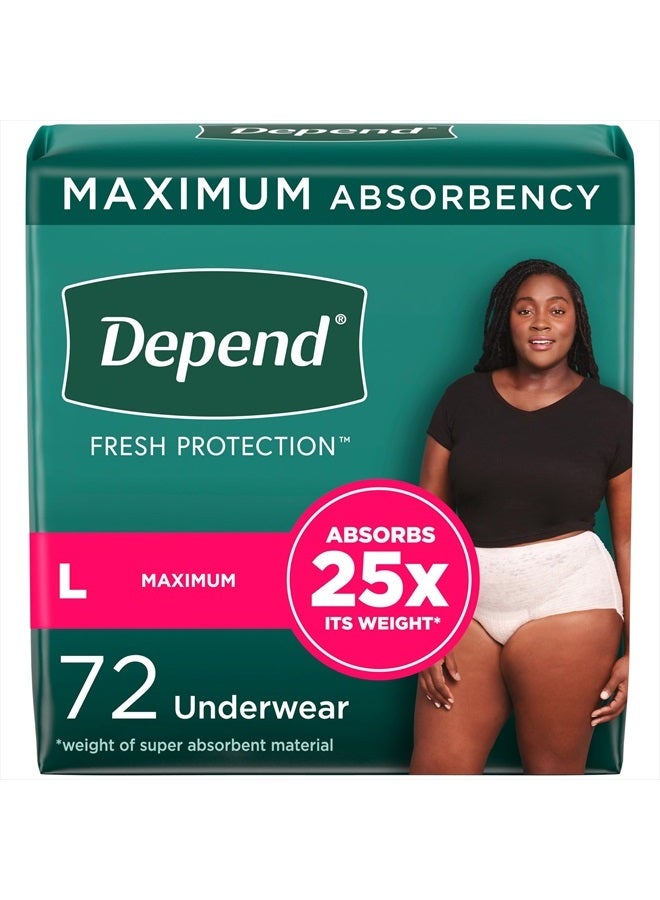 Fresh Protection Adult Incontinence & Postpartum Bladder Leak Underwear for Women, Disposable, Maximum, Large, Blush, 72 Count (2 Packs of 36), Packaging May Vary