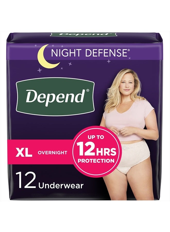 Night Defense Adult Incontinence & Postpartum Bladder Leak Underwear for Women, Disposable, Overnight, Extra-Large, Blush, 12 Count, Packaging May Vary