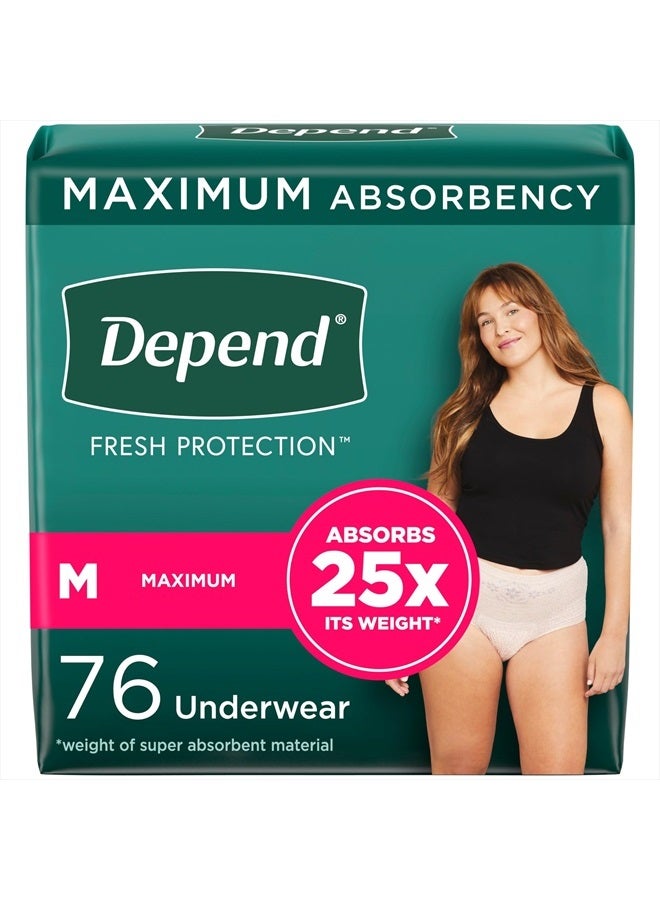 Fresh Protection Adult Incontinence & Postpartum Bladder Leak Underwear for Women, Disposable, Maximum, Medium, Blush, 76 Count (2 Packs of 38), Packaging May Vary