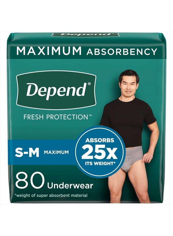 Fresh Protection Adult Incontinence Underwear for Men (Formerly Depend Fit-Flex), Disposable, Maximum, Small/Medium, Grey, 80 Count (2 Packs of 40), Packaging May Vary