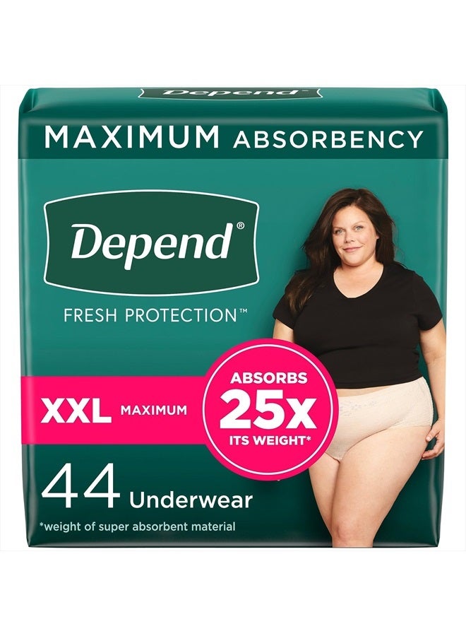 Fresh Protection Adult Incontinence & Postpartum Bladder Leak Underwear for Women, Disposable, Maximum, Extra-Extra-Large, Blush, 44 Count (2 Packs of 22), Packaging May Vary