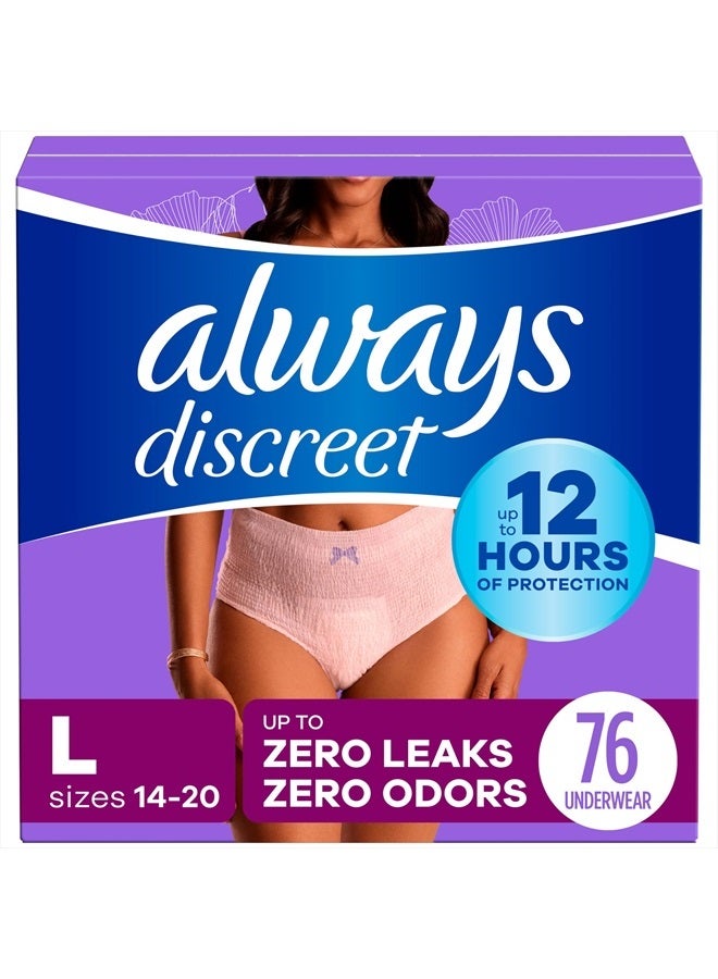 Adult Incontinence Underwear for Women and Postpartum Underwear, up to 100% Bladder Leak Protection, L Maximum, 76 Count (Packaging May Vary)