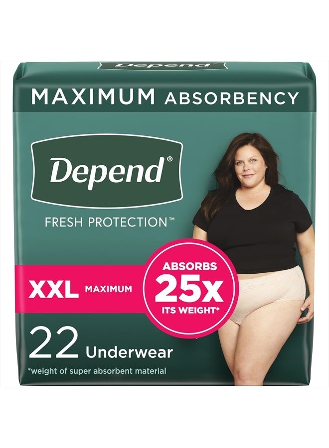 Fresh Protection Adult Incontinence & Postpartum Bladder Leak Underwear for Women, Disposable, Maximum, Extra-Extra-Large, Blush, 22 Count, Packaging May Vary