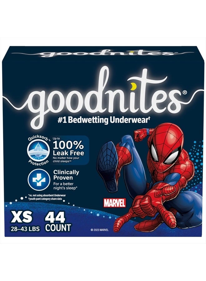Goodnites Boys' Nighttime Bedwetting Underwear, Size Extra Small (28-43 lbs), 44 Ct (2 Packs of 22), Packaging May Vary