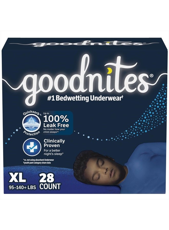 Goodnites Boys' Bedwetting Underwear, Size Extra Large (95-140+ lbs), 28 Ct (2 Packs of 14), Packaging May Vary