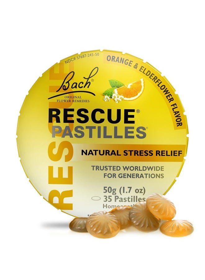 Bach RESCUE PASTILLES, Orange and Elderflower Flavor, Natural Stress Relief Lozenges, Homeopathic Flower Essence, Vegetarian, Gluten & Sugar-Free, Holiday Stocking Stuffer, 35 Count