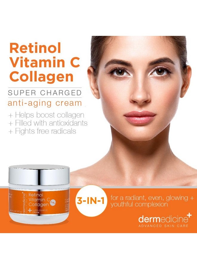 Vitamin C + Retinol + Collagen ; Super Charged Antiaging Cream For Face ; Pharmaceutical Grade Quality ; Helps Smooth & Plump Fine Lines & Wrinkles & Brightens For Younger Skin (2 Oz)