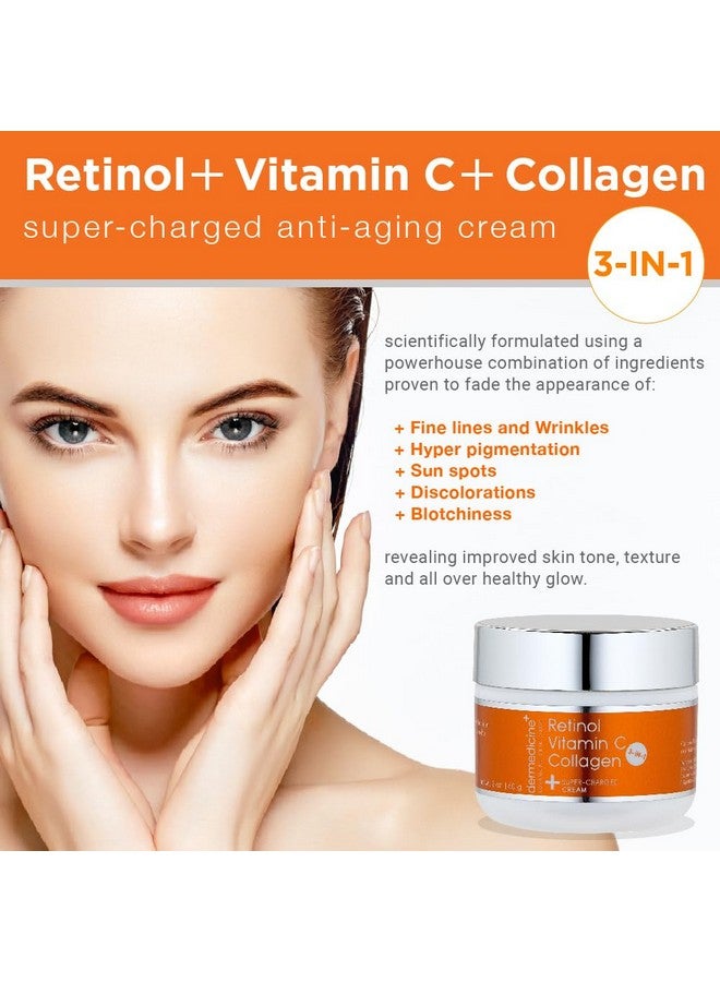 Vitamin C + Retinol + Collagen ; Super Charged Antiaging Cream For Face ; Pharmaceutical Grade Quality ; Helps Smooth & Plump Fine Lines & Wrinkles & Brightens For Younger Skin (2 Oz)