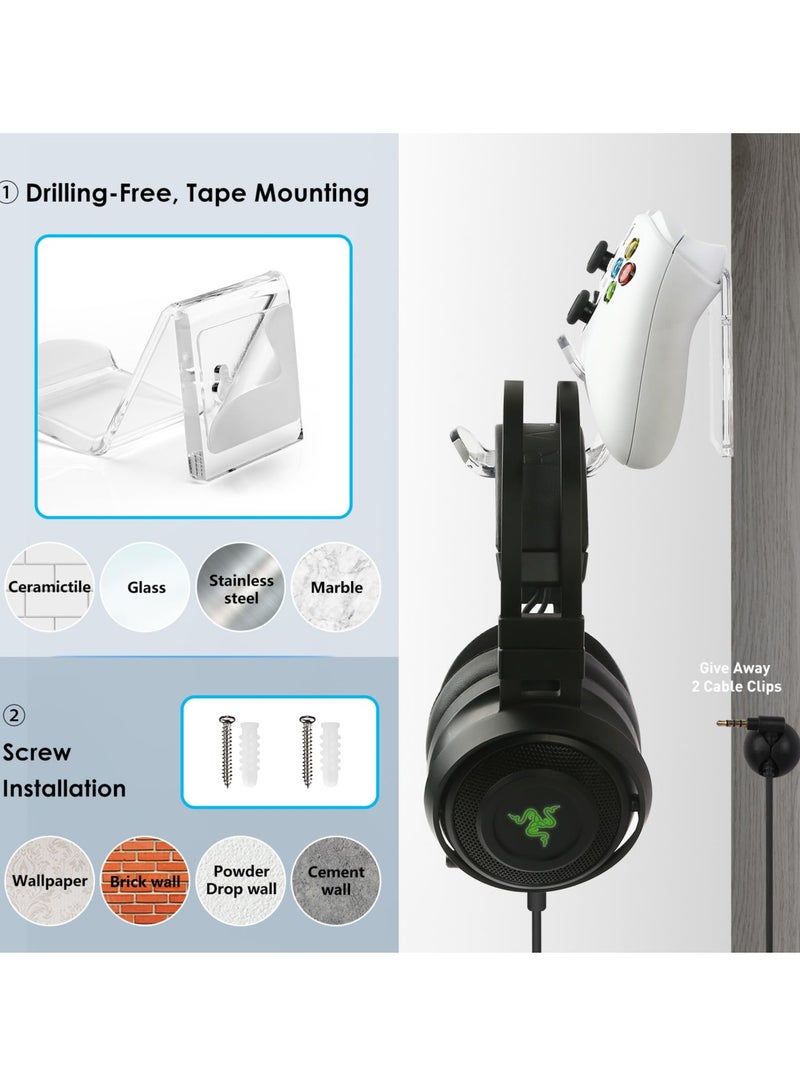 Acrylic Controller Stand and Headset Holder, Wall Mount, Universal Gaming Accessory